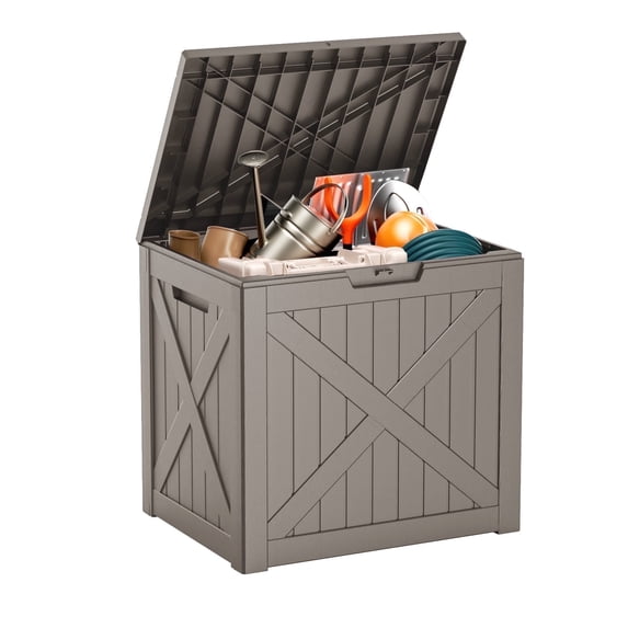 EasyUp 32 Gallon Resin Deck Box, Lockable Patio Outdoor Storage Box for Furniture, Garden Tools and Tools Storage, Waterproof Outside Storage Boxes