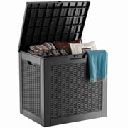 EasyUp 30 Gallon Resin Lockable Deck Box, Waterproof UV Resistant Outdoor Storage Container for Patio Furniture and Garden Tools.Black