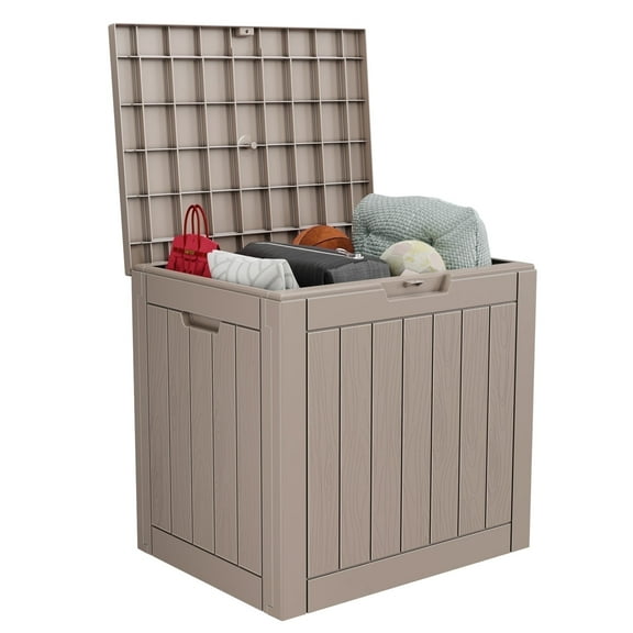 Easy Up 30 Gallon Resin Deck Box, Lockable Patio Outdoor Storage Box for Furniture, Garden Tools and Tools Storage, Waterproof Outside Storage Boxes