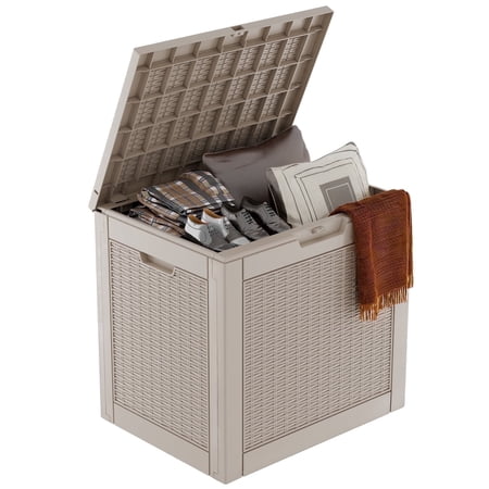 Easy Up 30 Gallon Resin Deck Box, Lockable Patio Outdoor Storage Box for Furniture, Garden Tools and Tools Storage, Waterproof Outside Storage Boxes