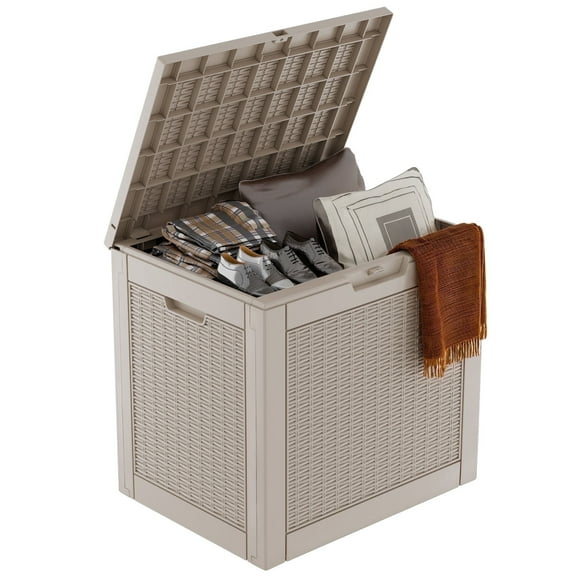 Easy Up 30 Gallon Resin Deck Box, Lockable Patio Outdoor Storage Box for Furniture, Garden Tools and Tools Storage, Waterproof Outside Storage Boxes