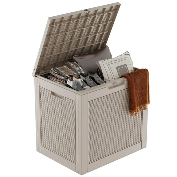 Easy Up 30 Gallon Resin Deck Box, Lockable Patio Outdoor Storage Box for Furniture, Garden Tools and Tools Storage, Waterproof Outside Storage Boxes