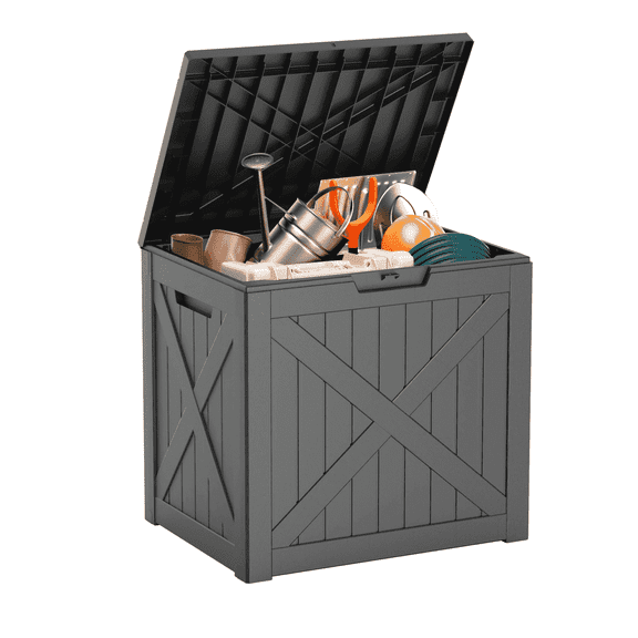 EasyUp 32 Gallon Resin Deck Box, Lockable Patio Outdoor Storage Box for Furniture, Garden Tools and Tools Storage, Waterproof Outside Storage Boxes