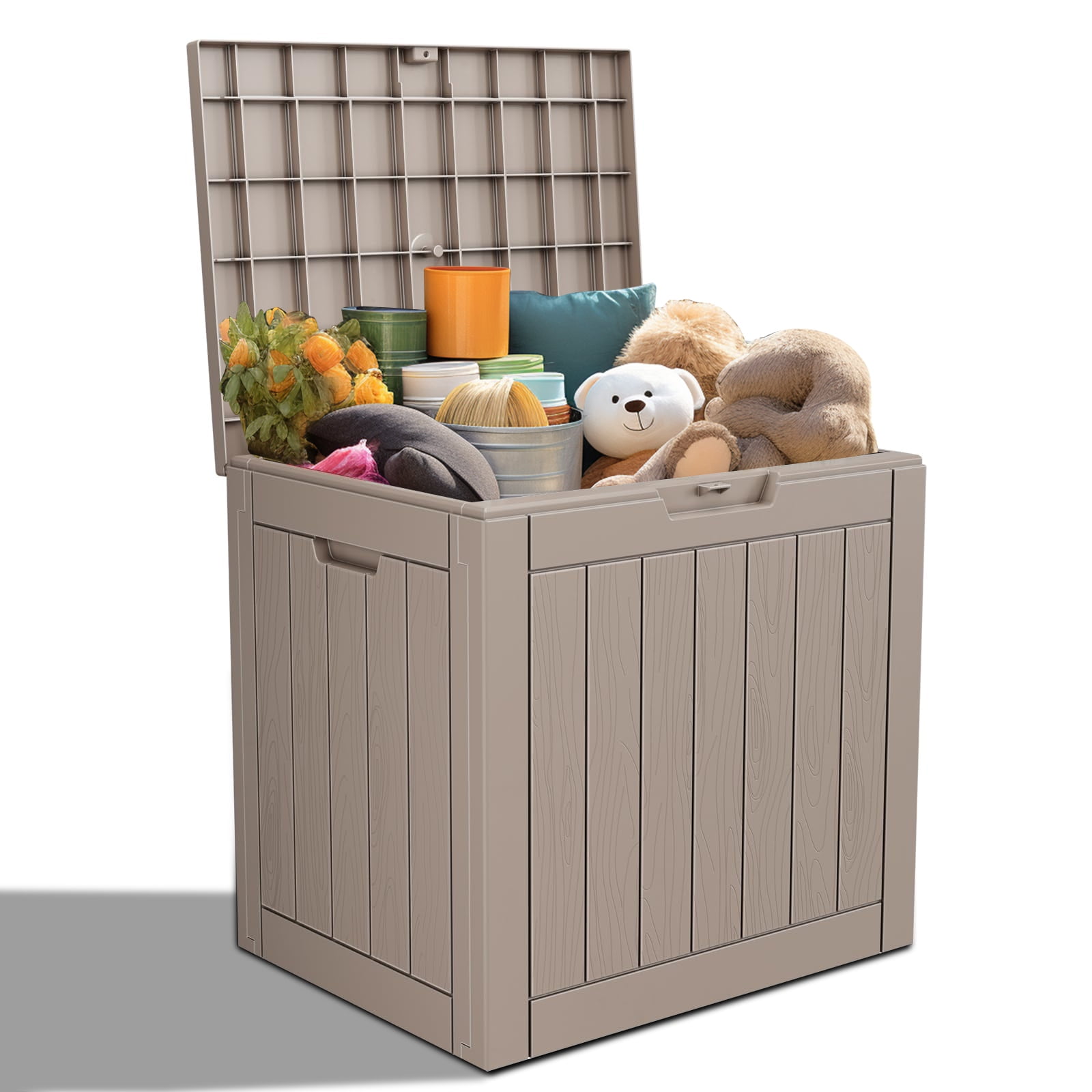 30 Gallon Resin Deck Box, Lockable Waterproof Storage Box for Poolside, Patio, Garden, Home and Balcony - Brown