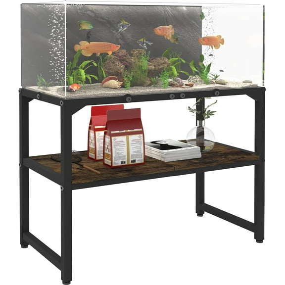 30 Gallon Rimless Fish Tank Stand with Shelf for Storage, 2 Tiers Metal Aquarium Stand, Breeder Tank Turtle Reptile Terrariums Stand Rack for Home Office, 30" L x 12" W x 20.5" H, Black
