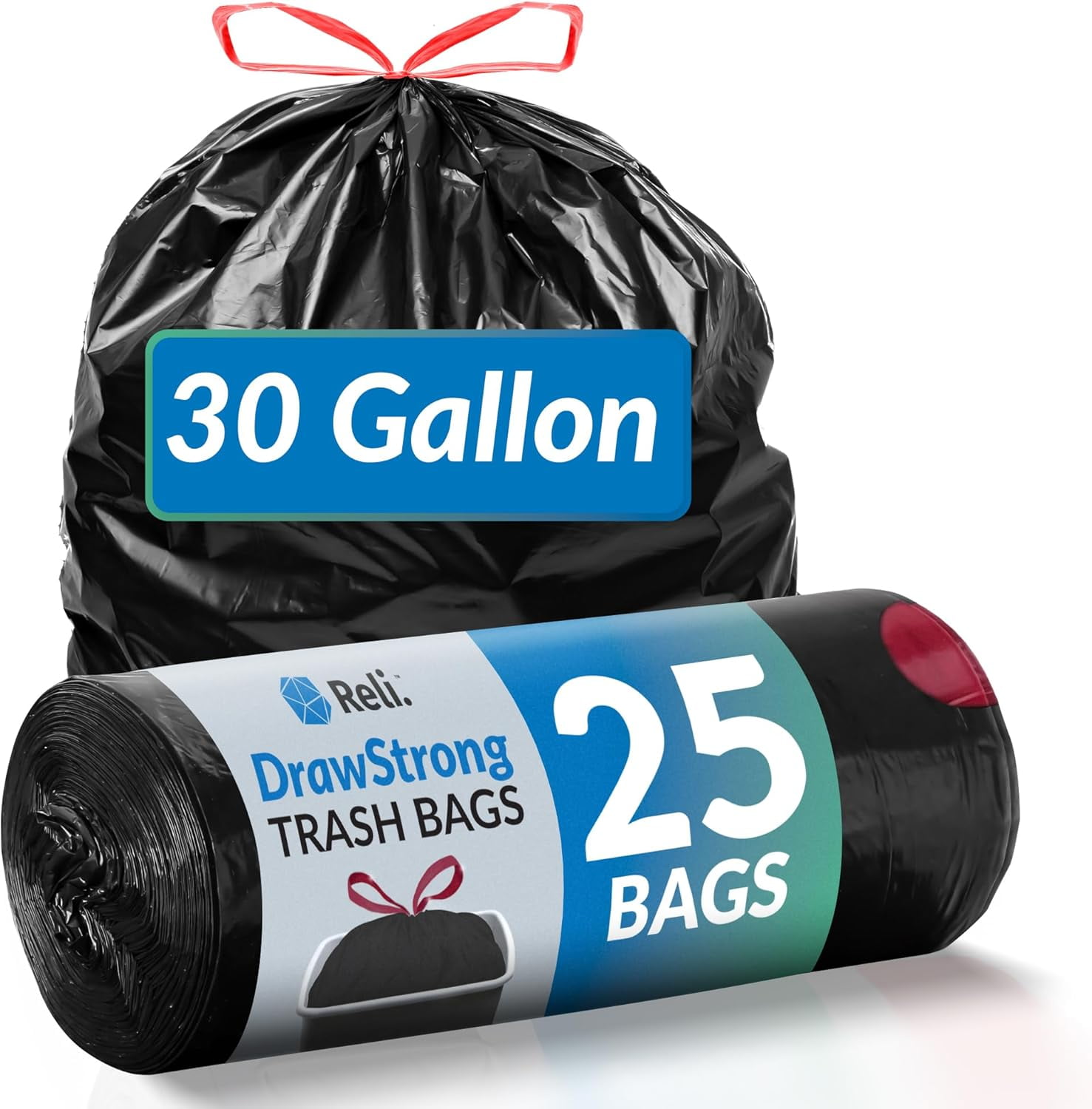 30 Gallon Trash Bags Drawstring (25 Count) | Black Garbage Bags 30 ...