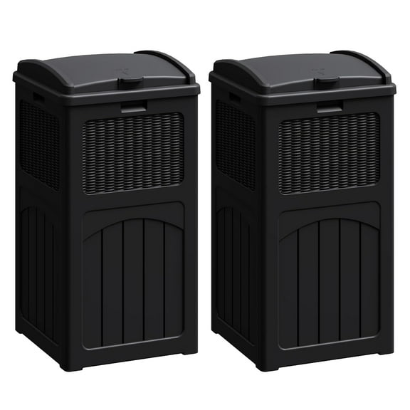 30 Gallon Trash Can, Resin Outdoor Garbage Can with Lid, Waterproof Hideaway Patio Waste Bins for Outside Use (2 Pack, Black)