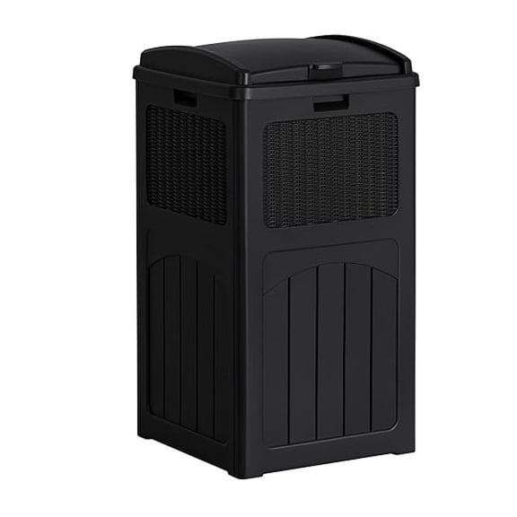 30 Gallon Trash Can, Resin Outdoor Garbage Can with Lid, Waterproof Hideaway Patio Waste Bins for Outside Use (Black)
