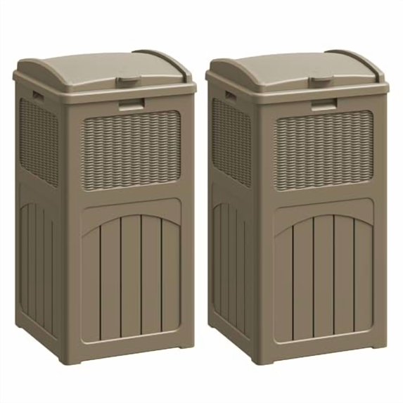 30 Gallon Trash Can, Resin Outdoor Garbage Can with Lid, Waterproof Hideaway Waste Bins for Outside Use (2 Pack, Brown)