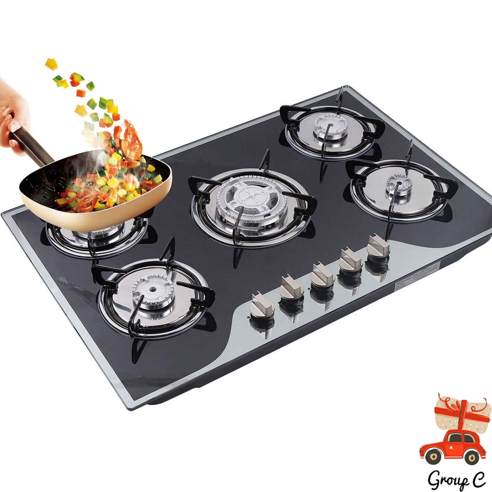 30" Gas Cooktop Stove Top 5 Burners LPG/NG Dual Fuel Stainless Steel Built-In