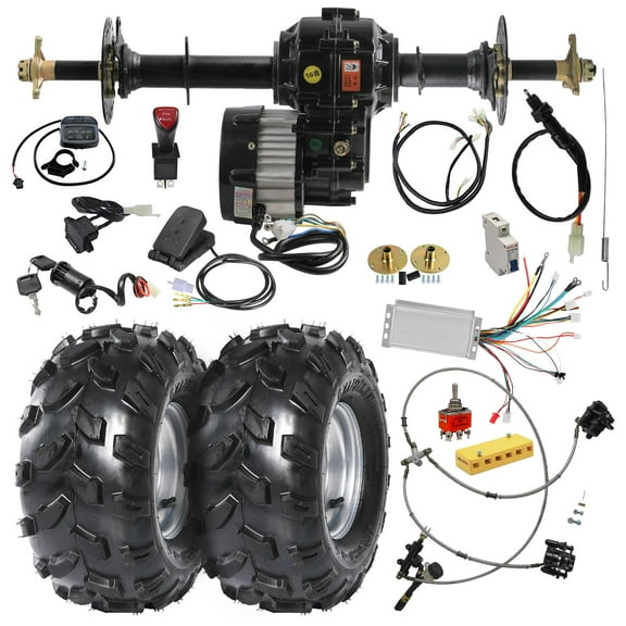 30" Go Kart Rear Axle Kit, Rear End Differential Kit, 48V 1000W Electric Brushless Motor & Brake Assembly & 8" Wheels Tires for DIY Parts 4 Wheelers, Go Cart, ATV, Trike, Quad Bikes, Tricycle