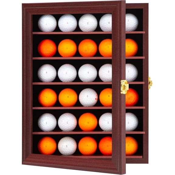 30 Golf Ball Display Case - Wall Mounted Holder with Glass Door, Mahogany(10*14 in)