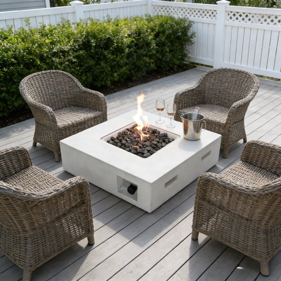 30" Gray Fiber Reinforced Concrete Propane Fire Pit Table - 40000 BTU Rust-Resistant for Patio/Backyard Outdoor