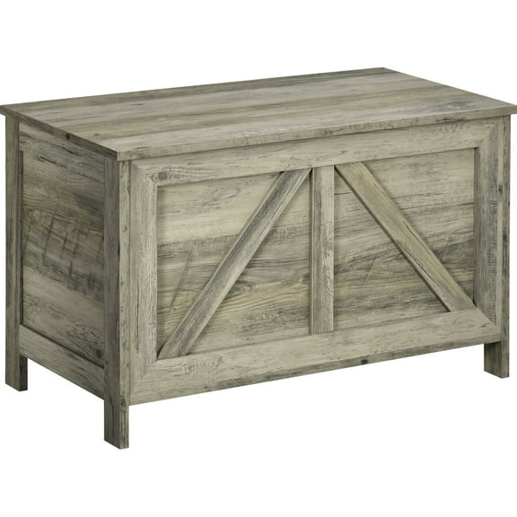 30" Gray Lift Top Storage Trunk With Hinge - For Bedroom, Entryway, Living Room