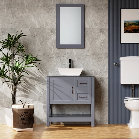 30" Gray - Oil and Stain Resistant - Modern Bathroom - Easy Clean Feature
