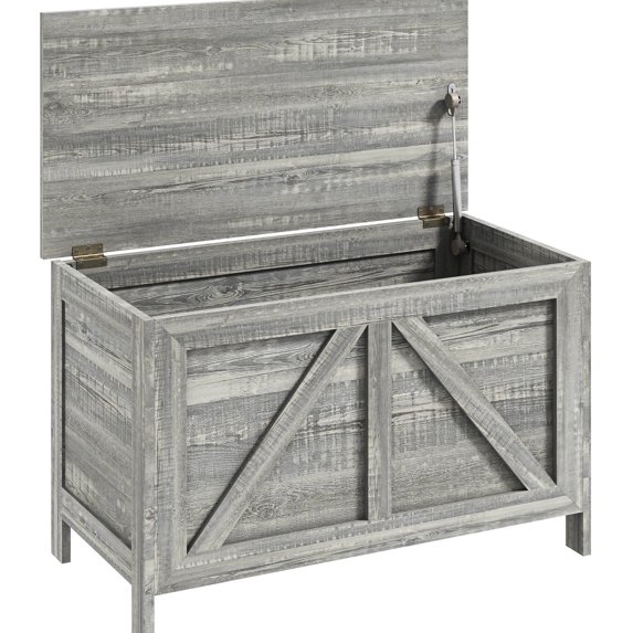 30" Gray Wood Chest - Lift Top with 100° Opening Angle - Bedroom Decoration - Sufficient Inner Space