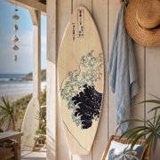 30" Great Wave Surfboard Plaque Wall Sign, Hokusai Inspired Coastal Beach House Wall Art, Large Tropical Nautical Wood Wall Decor for Living Room, Bedroom, Bathroom, Patio, Bar