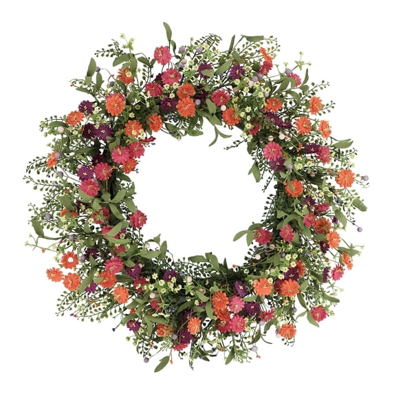CC Christmas Decor 30" Green and Red Puleo International Artificial Daisy Floral Spring Wreath