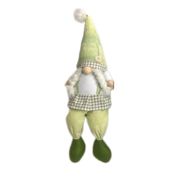 HomeRoots 493009 30 in. Fabric Sitting Gnome Sculpture, Green & White