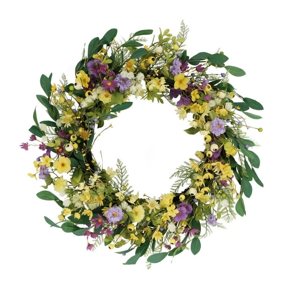 CC Christmas Decor Daisy and Poppy Spring Floral Wreath - 30" - White and Purple