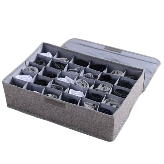 30-Grid Fabric Underwear Storage Box with Lid, Sock and Bra Organizer, Foldable Closet Container for Wardrobe, Panty Storage