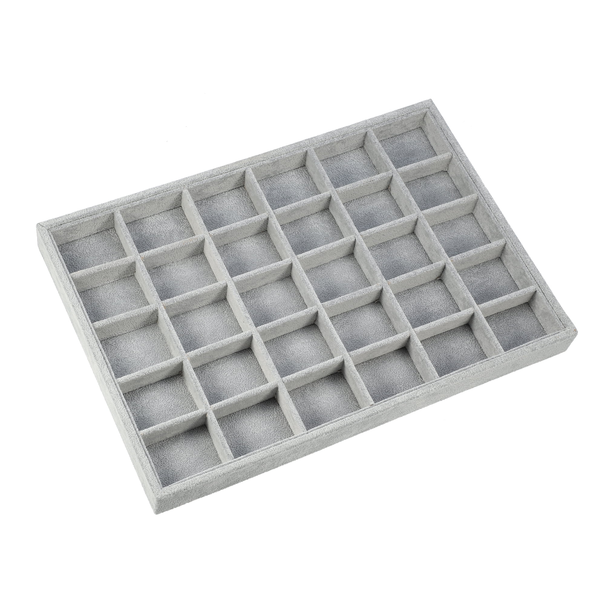 Gray 30-Grid Stackable PU Jewelry Tray Organizer