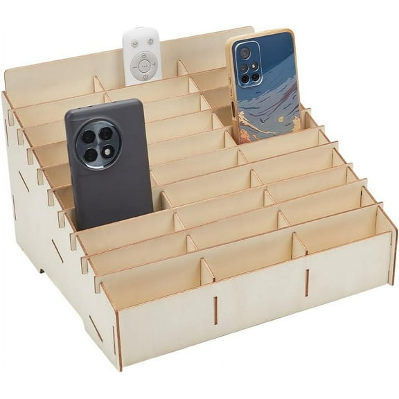 30 Grid Wooden Cell Phone Holder Display Rack Wooden Phone Organizer Storage Box Desktop Organizer Caddy for Office Meeting Room Storage Display Colorful