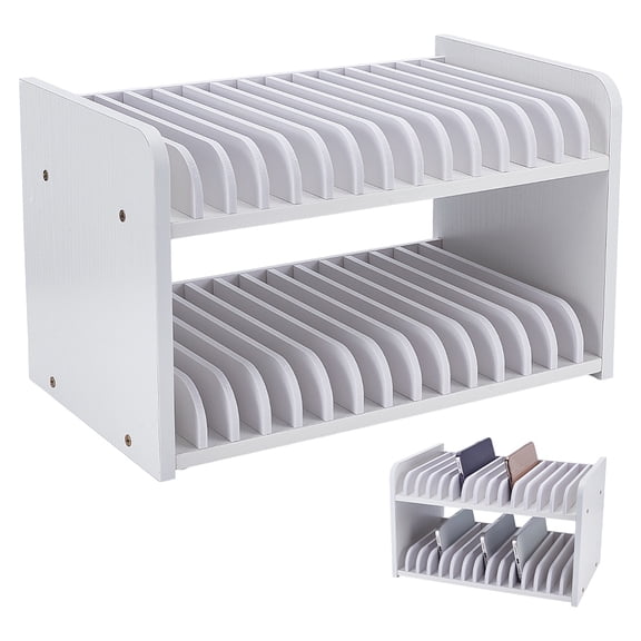 30-Grid Wooden Cell Phone Storage Box Mobile Phone Holder Desktop Organizer Storage Box for Classroom Office White