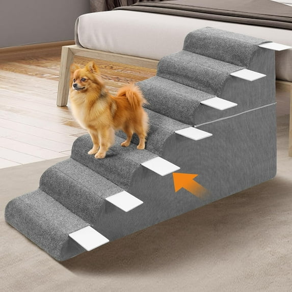 30"H Dog Stairs for Small Dogs for High Beds, 7-Layer Pet Steps Stairs for Couch, High-Density Foam Dog Steps with Removable Non-Slip Fabric Cover, Pet Stairs for Puppy, Small Cats and Older Pets
