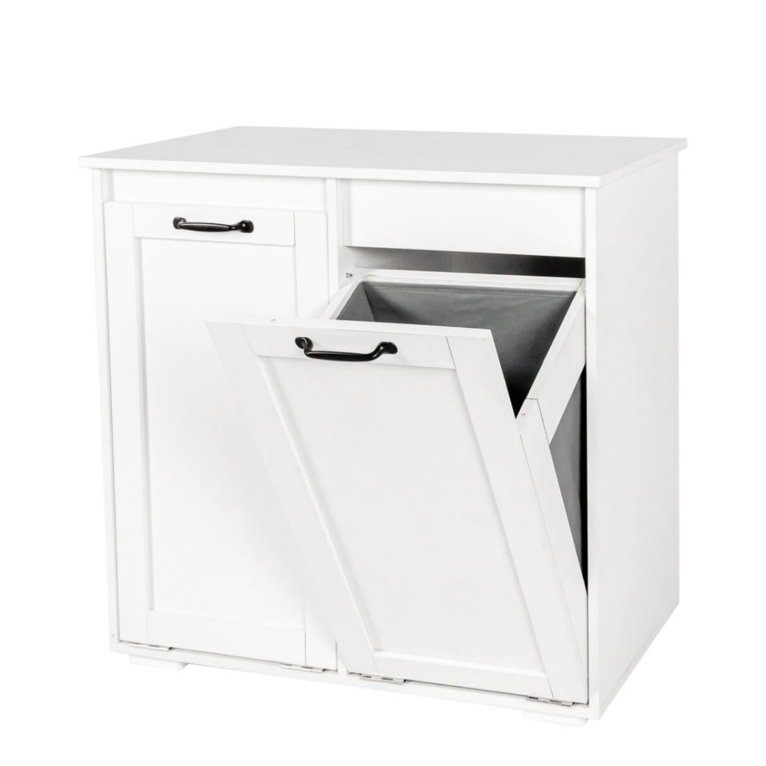 30"H Laundry Hamper Cabinet with 2 Removable Liner Bags, Double Laundry Sorter Cabinet, Freestanding Clothes Storage Organizer, White