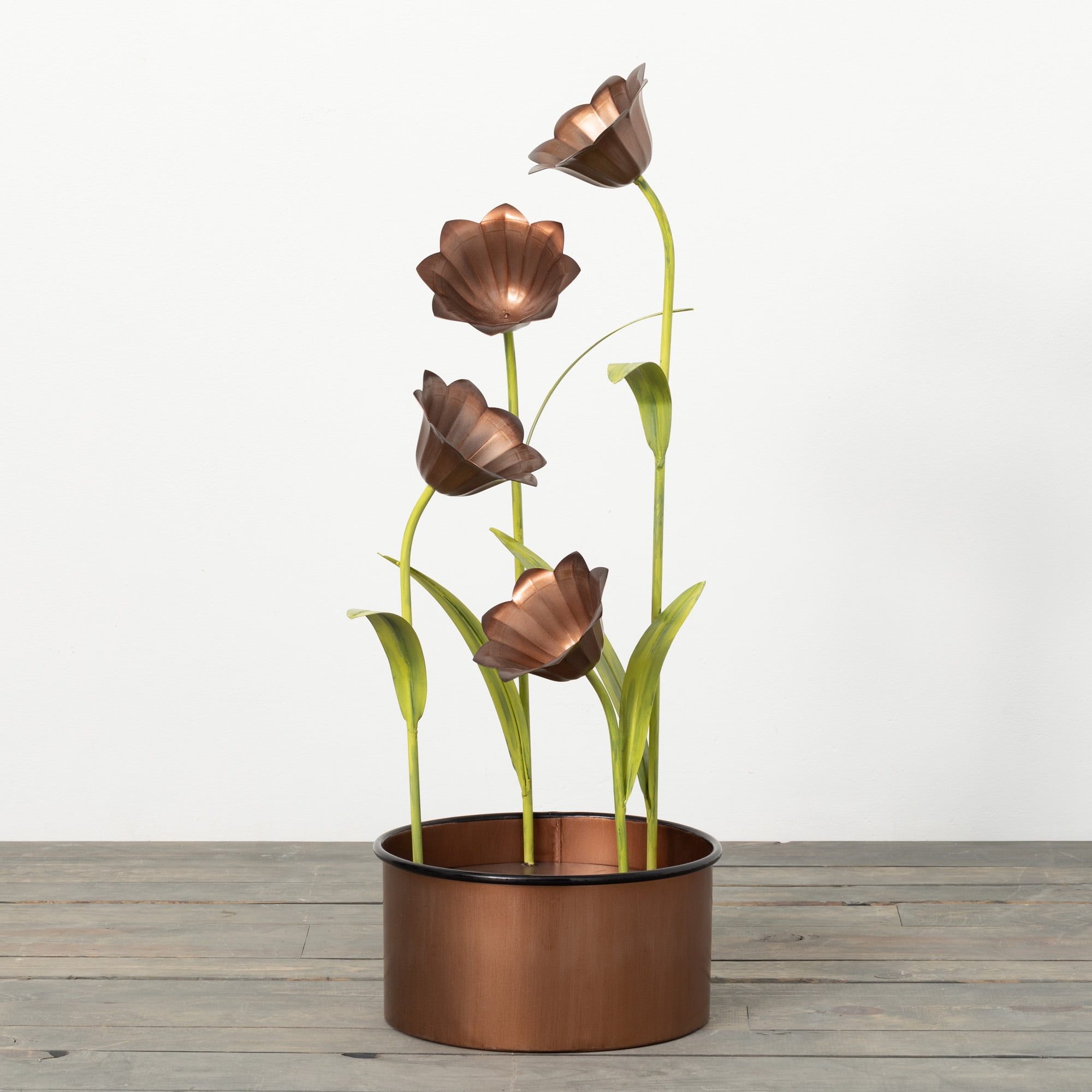 30" Copper and Green Metal Tulip Fountain