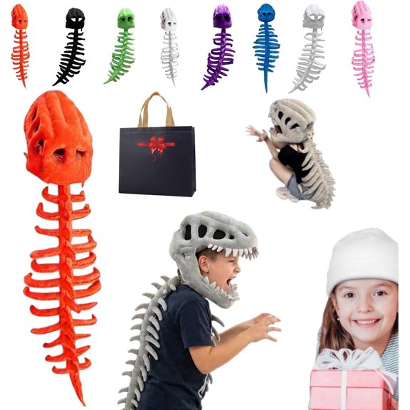 30" Halloween Cosplay Costume Plush Dinosaur Skeleton, Funny Dinosaur Skeleton Plush Toys Halloween Cosplay Dress Up Props for Halloween Party