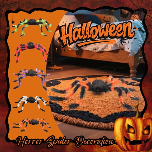 30" Halloween Striped Giant Furry Spider with Red Eyes, Bendable Leg Fake Tarantula with Red Eyes for Indoor Outdoor Yard Porch Haunted House Spooky Party Decor