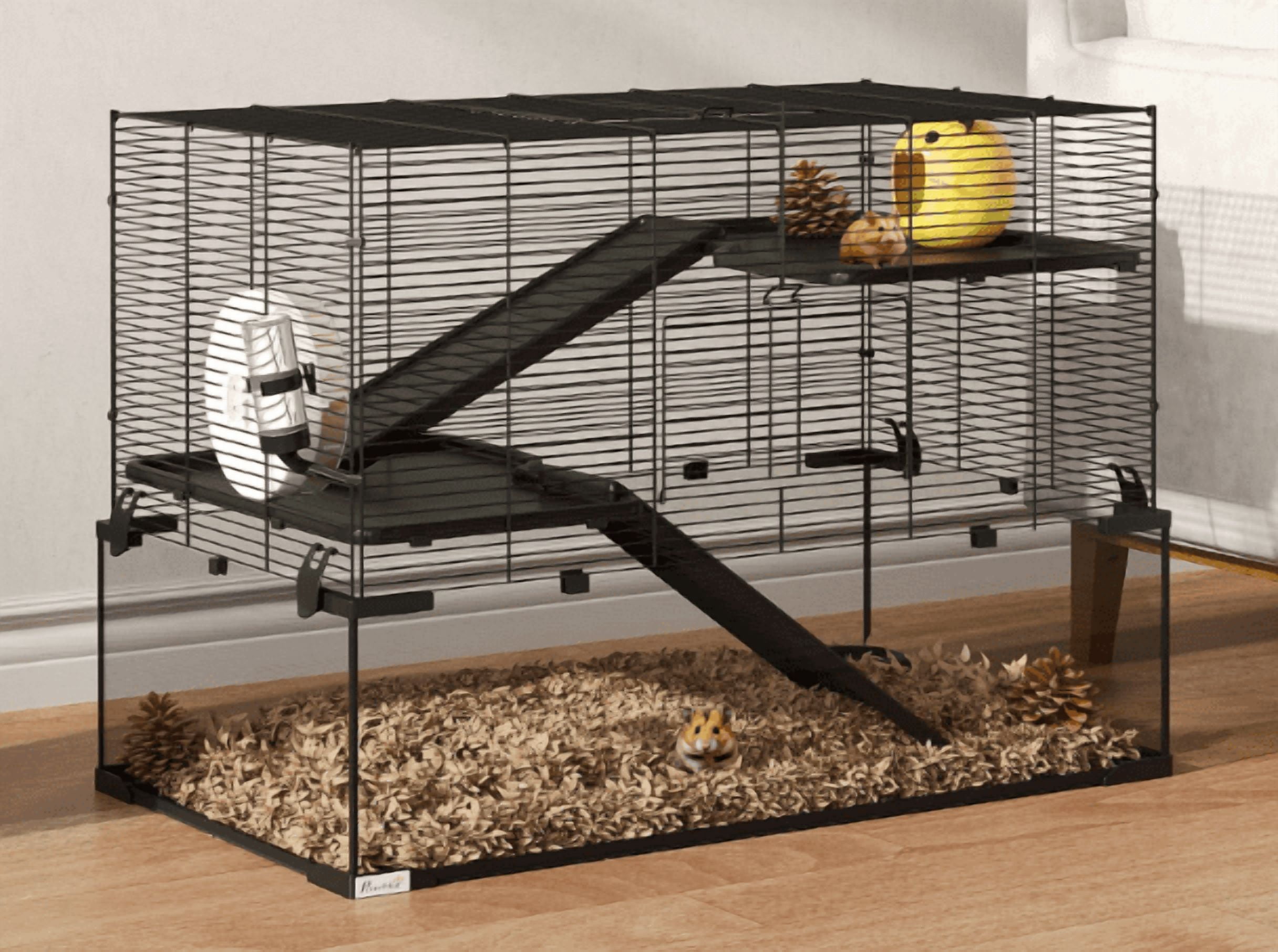 30" Hamster Cage Gerbil Cage with Glass Basin, Small Animal Habitat, Black