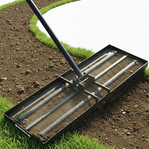 30" Heavy Duty Lawn Leveling Rake, 6.5FT Soil Leveler Tool, with 4 Spiked Wheels & Smooth Roller, Landscaping and Restoration Soil Sand Dirt Surfaces, for Garden Yard Farm Golf Course$$Garden & Patio