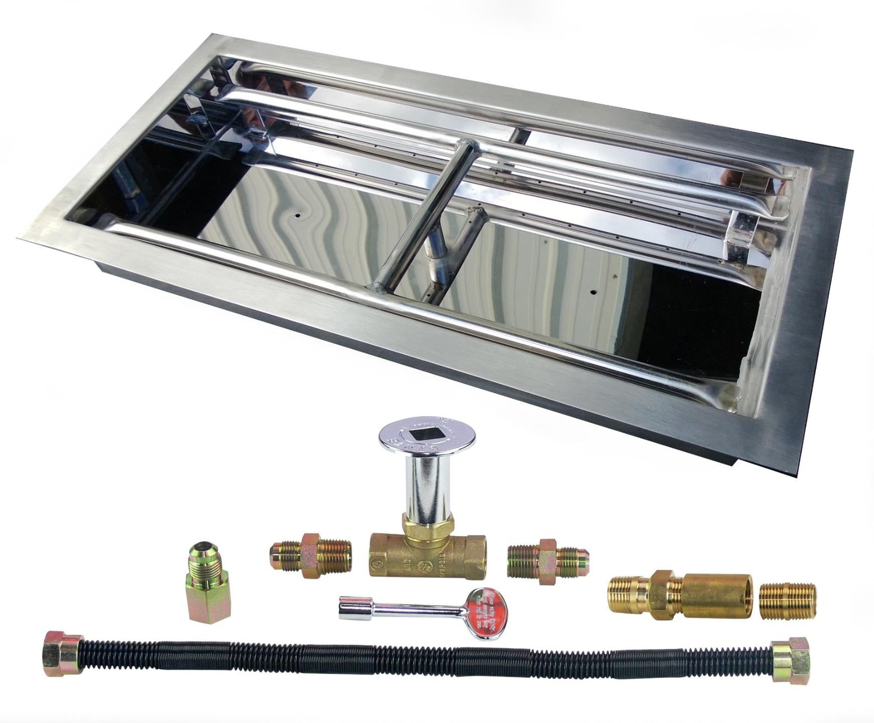30" Heavy-Duty Stainless Steel Rectangular Drop-in Style Fire Pit Pan and LP Burner Kit