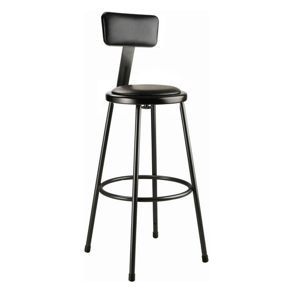 30" Heavy Duty Vinyl Padded Steel Stool with Backrest - Black