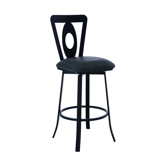30" High Bar Stool, Contemporary, Matte Black & Gray Faux Leather, Armless, Lightweight Movable, Lumbar Supportive, Floor Protected Contemporary , With Lightweight, Strengthens Back Support,