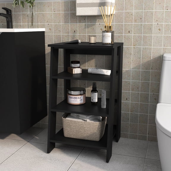 30" High Black Shelf | Quick Installation, Adaptable Placement | Side Table in Bathroom