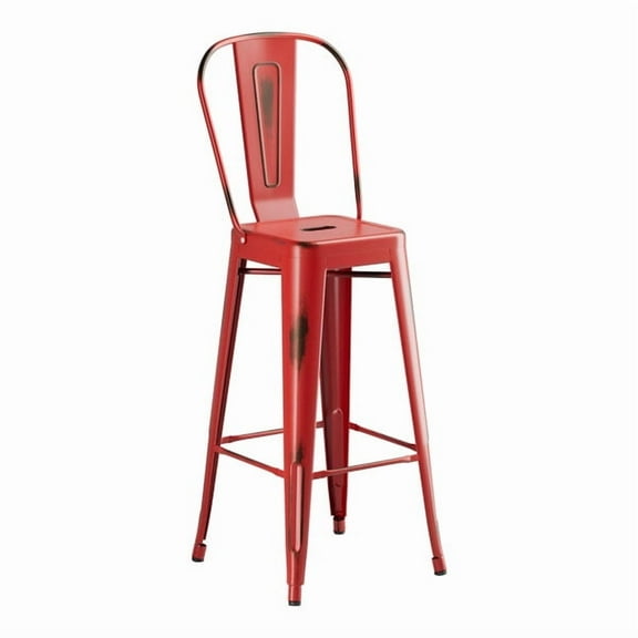 30'' High Cafe Style Distressed Red Metal Restaurant Barstool Chair For Indoor or Outdoor