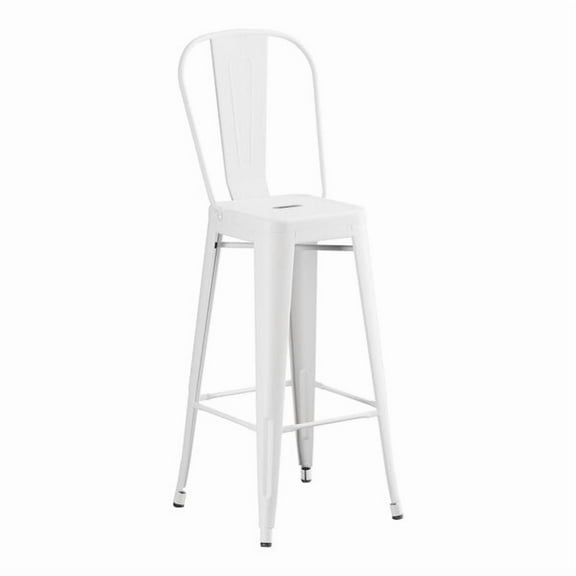 30'' High Cafe Style White Metal Restaurant Barstool Chair For Indoor or Outdoor