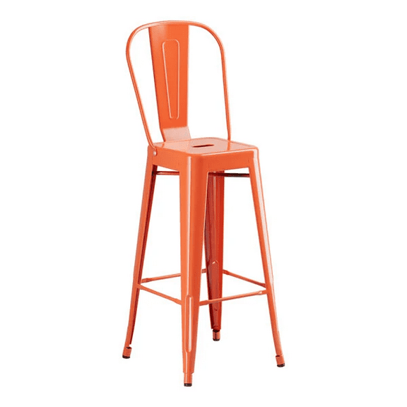 30'' High Cafe Style orange Metal Restaurant Barstool Chair For Indoor or Outdoor
