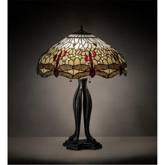 30" High Tiffany Hanginghead Dragonfly Table Lamp