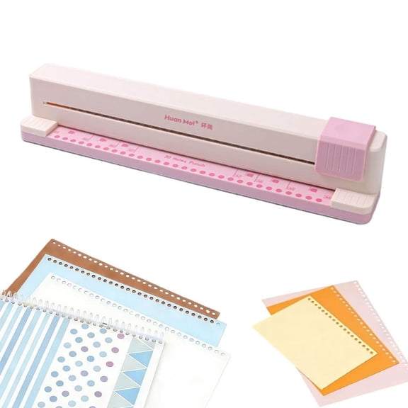 30 Hole Punch Binder Machine for Planners, Loose Leaf Notebooks - Portable Adjustable Multi-Size Paper Punch Tool (Pink)