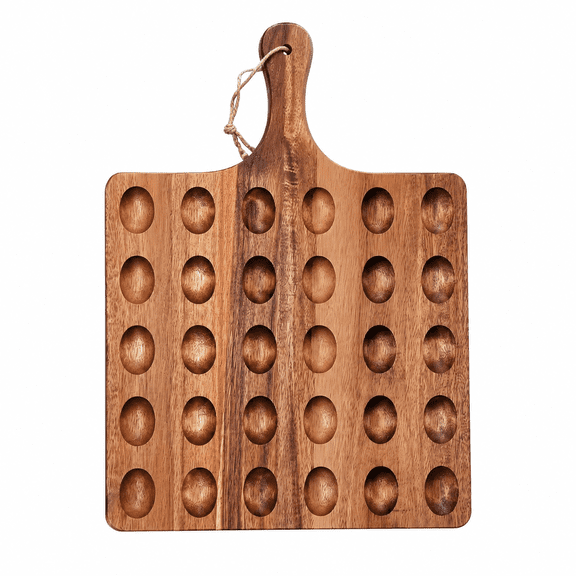 30-Hole Reversible Wooden Deviled Egg Platter with Handle, 17x13 Inch Wooden Egg Holder, Wooden Serving Platter for Household Kitchen Use, Easter and Home Storage