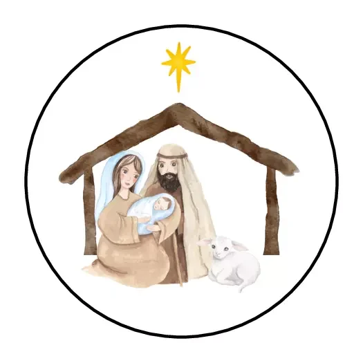 30 Holiday Nativity Scene Stick Round Vinyl Decal Sticker
