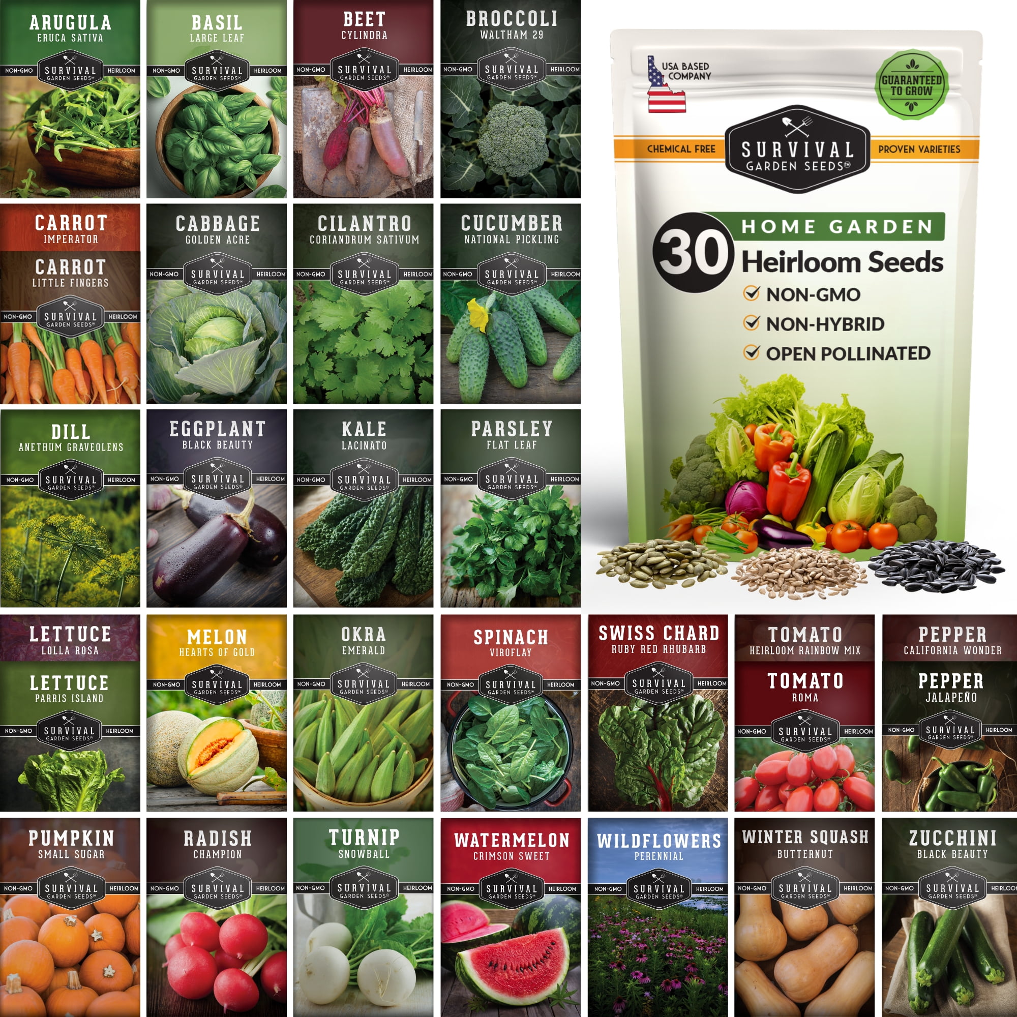 Home Garden Vegetable Seeds 30 Pack - Full Sun Annuals & More