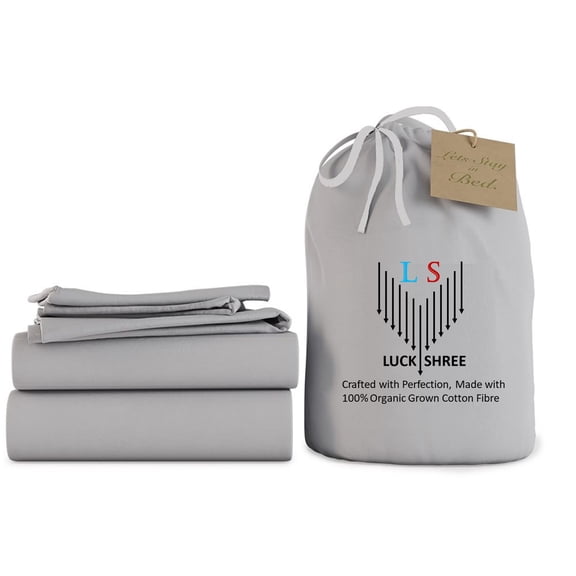 30-INCH EXTRA DEEP POCKETS - 100% Organic 800-Thread-Count - Olympic Queen Size Organic Cotton Sheet Set- Silver Grey