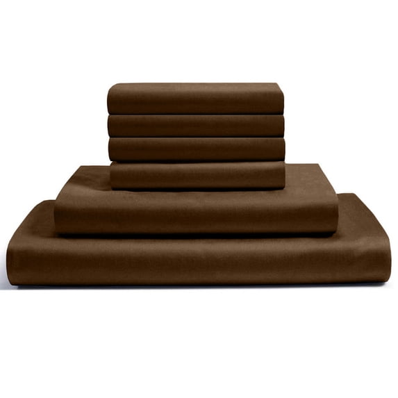 30-INCH EXTRA DEEP POCKETS -Full Egyptian 600-TC Cotton 6-PC Sheet Set with 1 Fitted Sheet, 1 Oversized Flat Sheet 4 Pillowcases - Chocolate