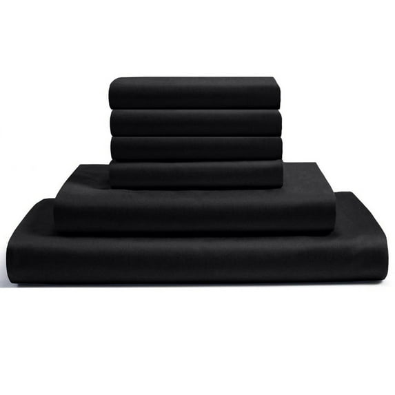 30-INCH EXTRA DEEP POCKETS -Queen XL Egyptian 400-TC Cotton 6-PC Sheet Set with 1 Fitted Sheet, 1 Oversized Flat Sheet 4 Pillowcases - Black